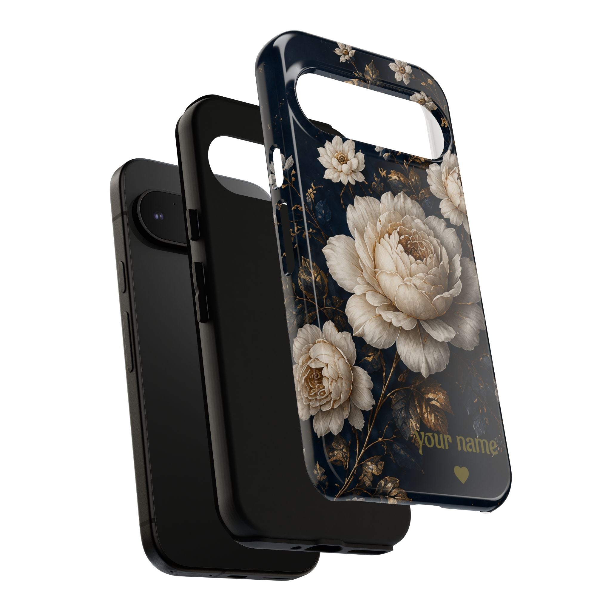 Floral Vintage Phone Case — Personalized "your name" Romantic Dark Peony