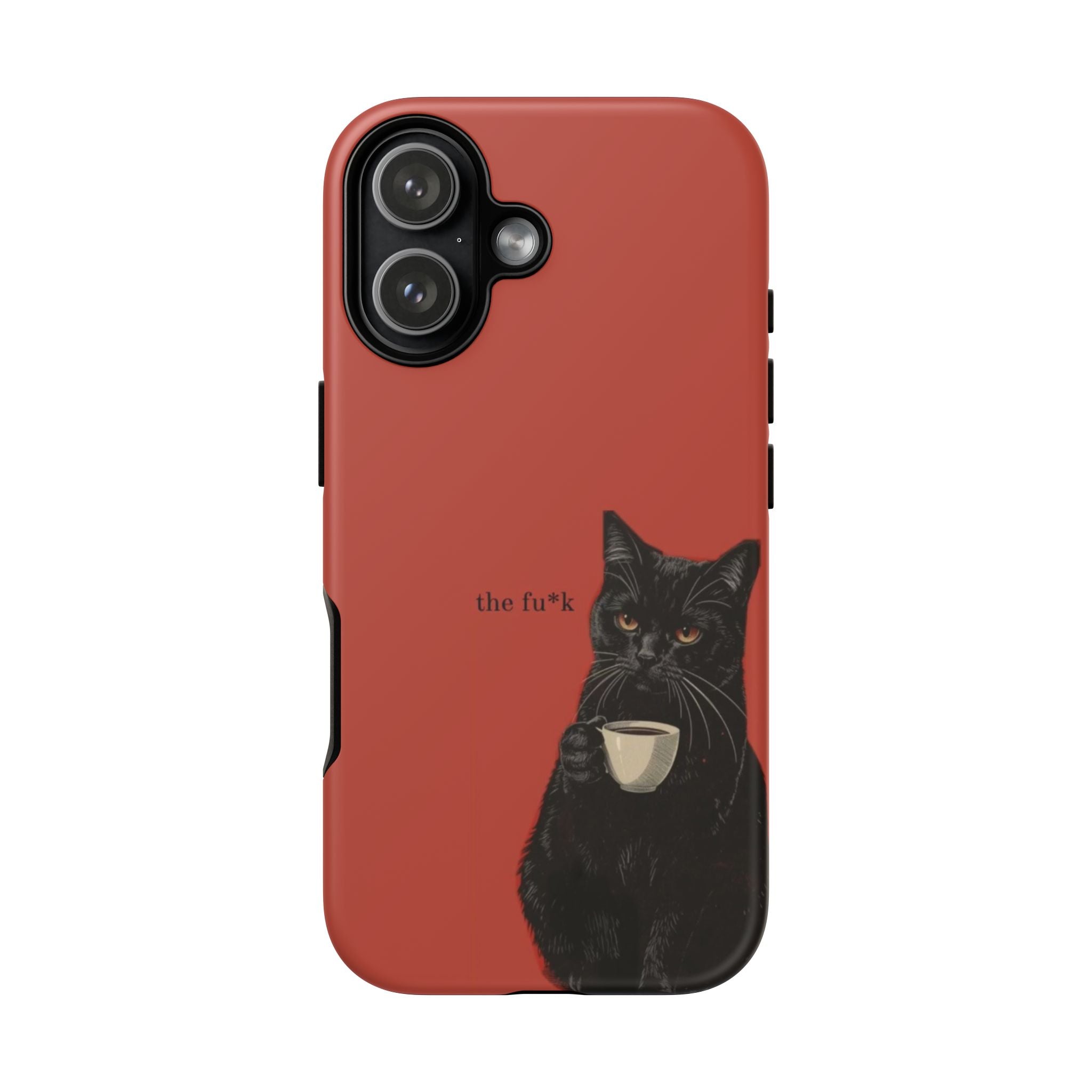Black Cat Coffee Phone Case – Red Matte Protective Tough Case
