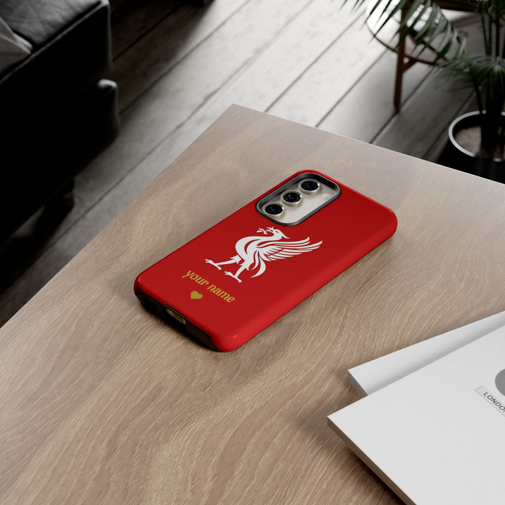 Personalized Red Phone Case — Liverbird Design with Custom Name
