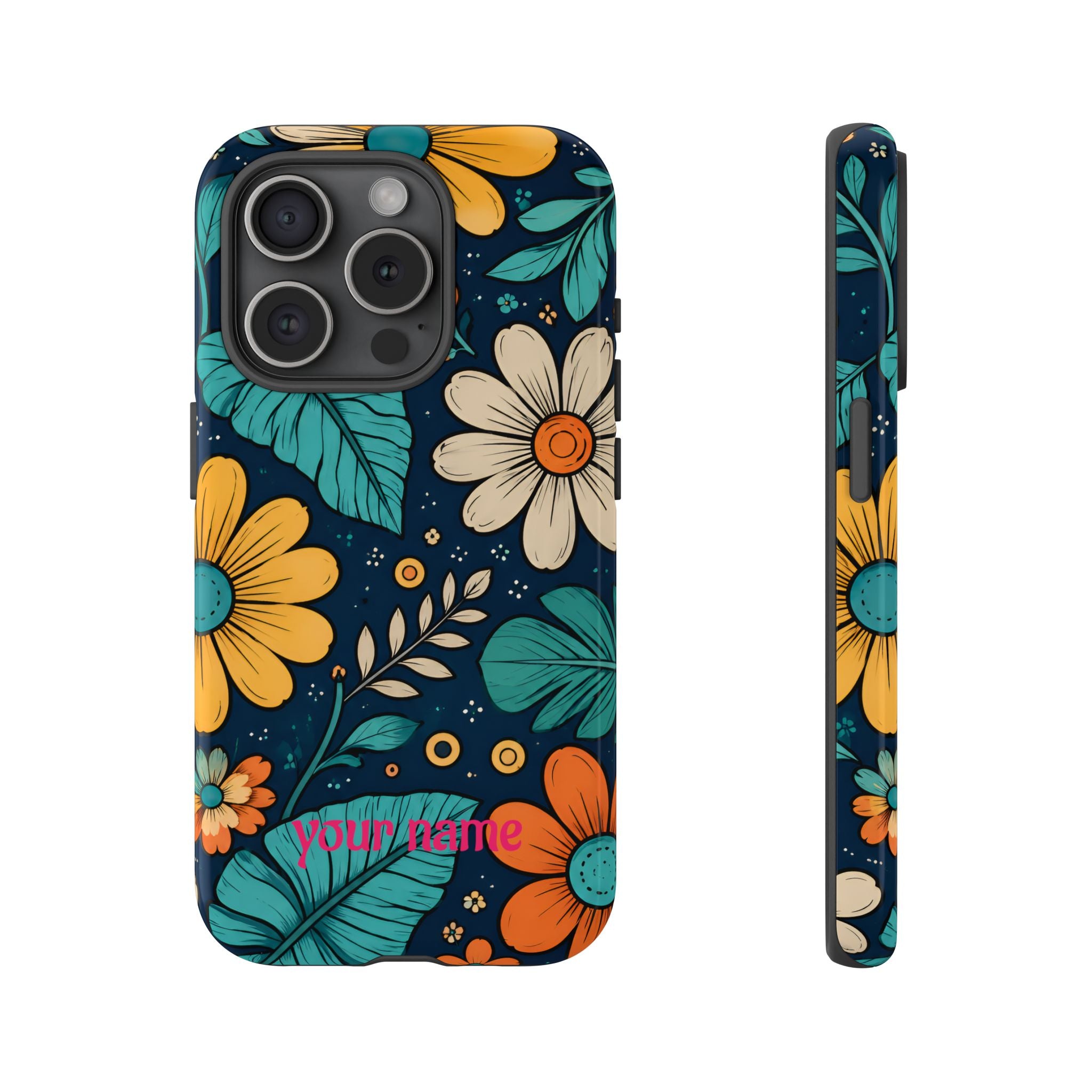 Personalized Floral Phone Case — Custom “Your name” Navy Daisy Design