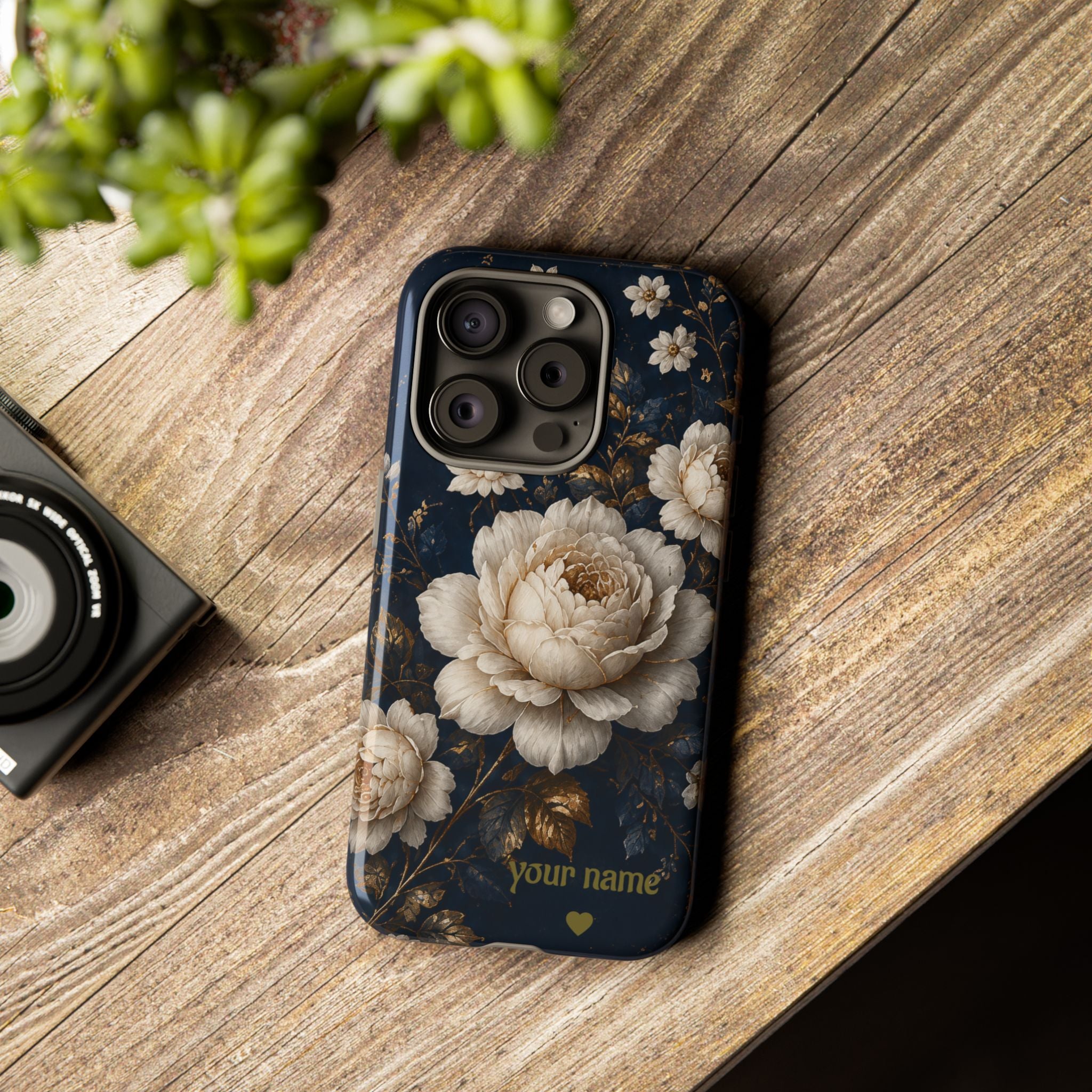 Floral Vintage Phone Case — Personalized "your name" Romantic Dark Peony