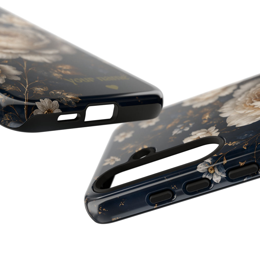 Floral Vintage Phone Case — Personalized "your name" Romantic Dark Peony