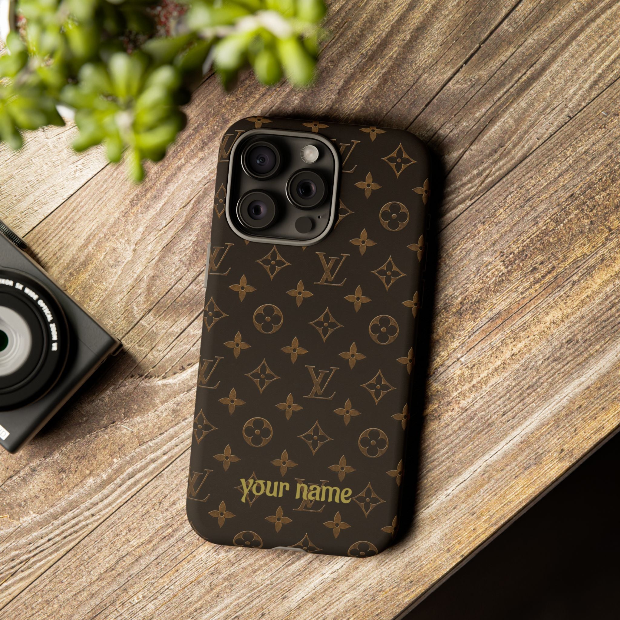 Luxury Monogram Phone Case — Customizable "your name" Brown Pattern