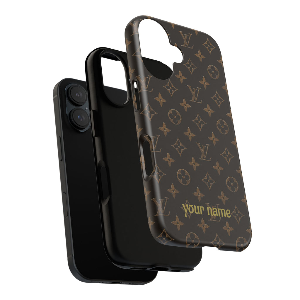 Luxury Monogram Phone Case — Customizable "your name" Brown Pattern