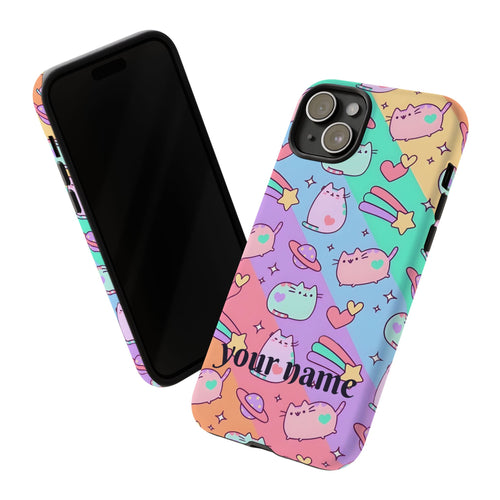 Cute Pastel Kawaii Cat Phone Case — Personalized "your name"