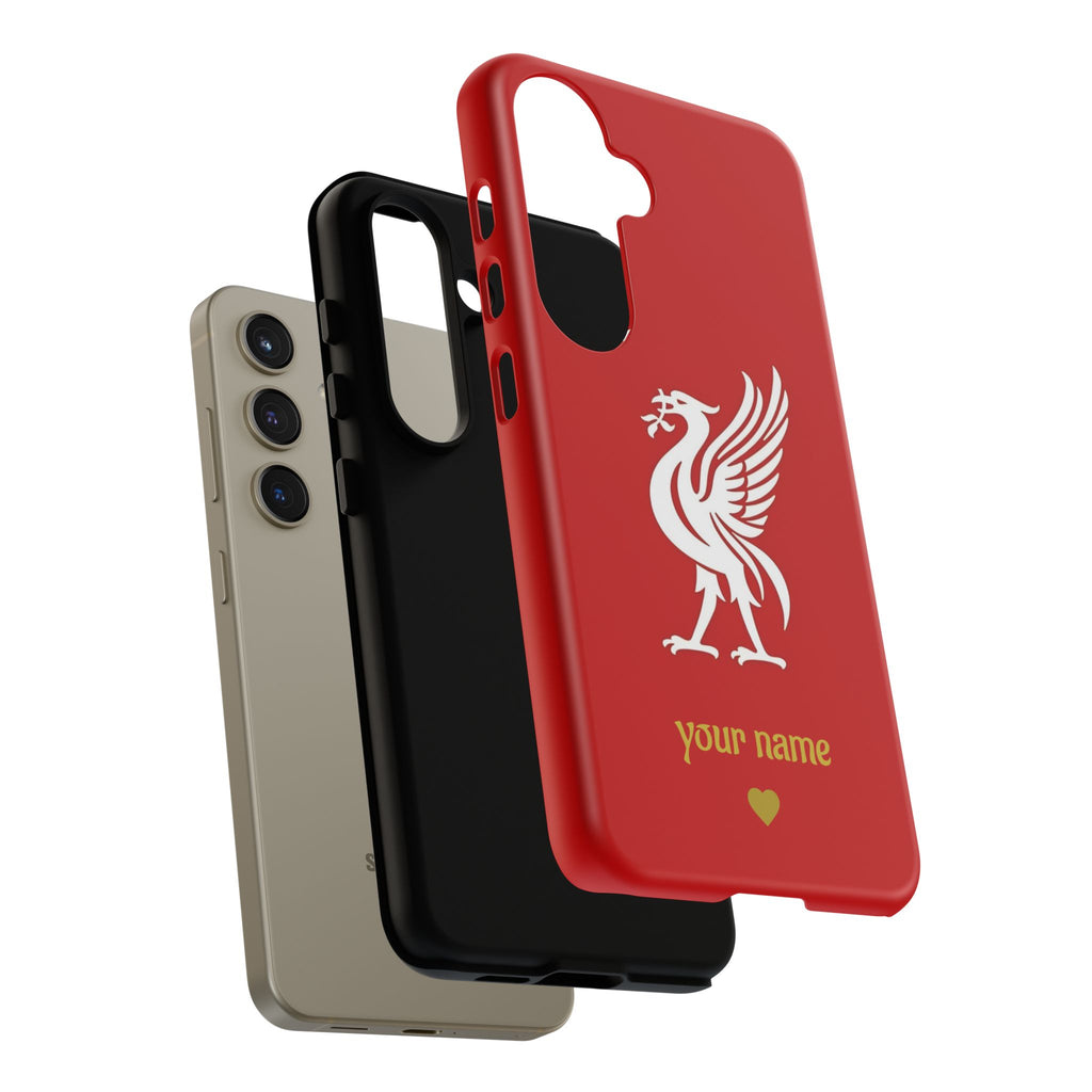Personalized Red Phone Case — Liverbird Design with Custom Name