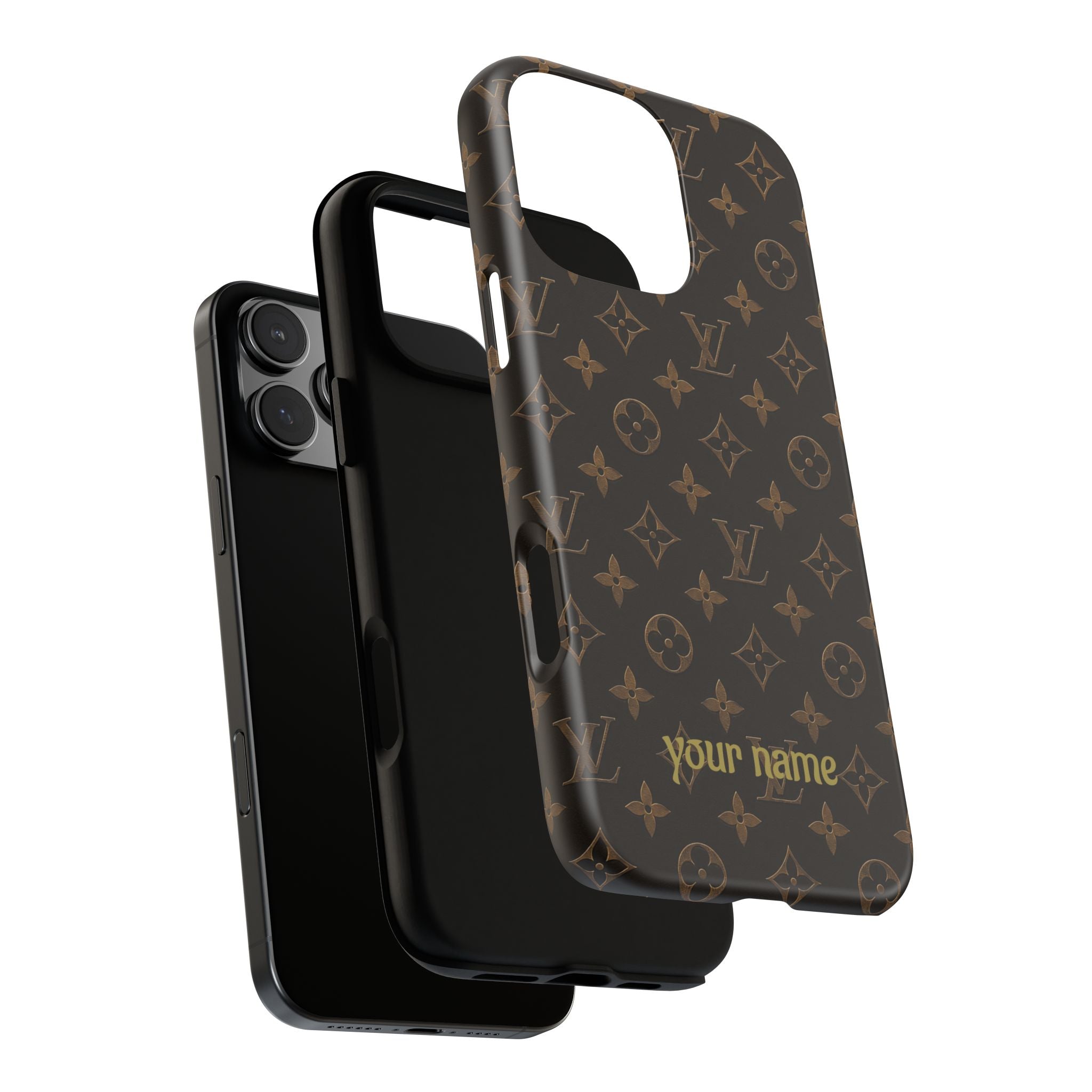 Luxury Monogram Phone Case — Customizable "your name" Brown Pattern