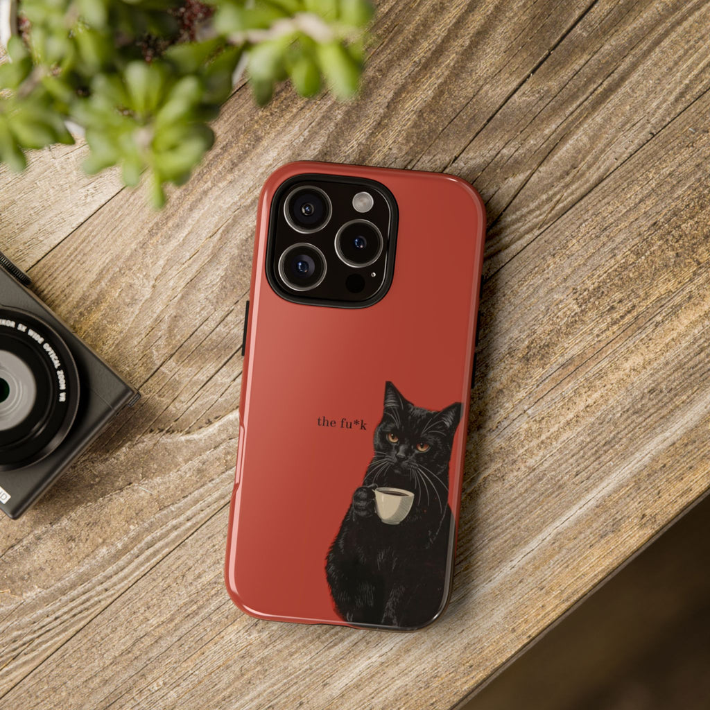 Black Cat Coffee Phone Case – Red Matte Protective Tough Case