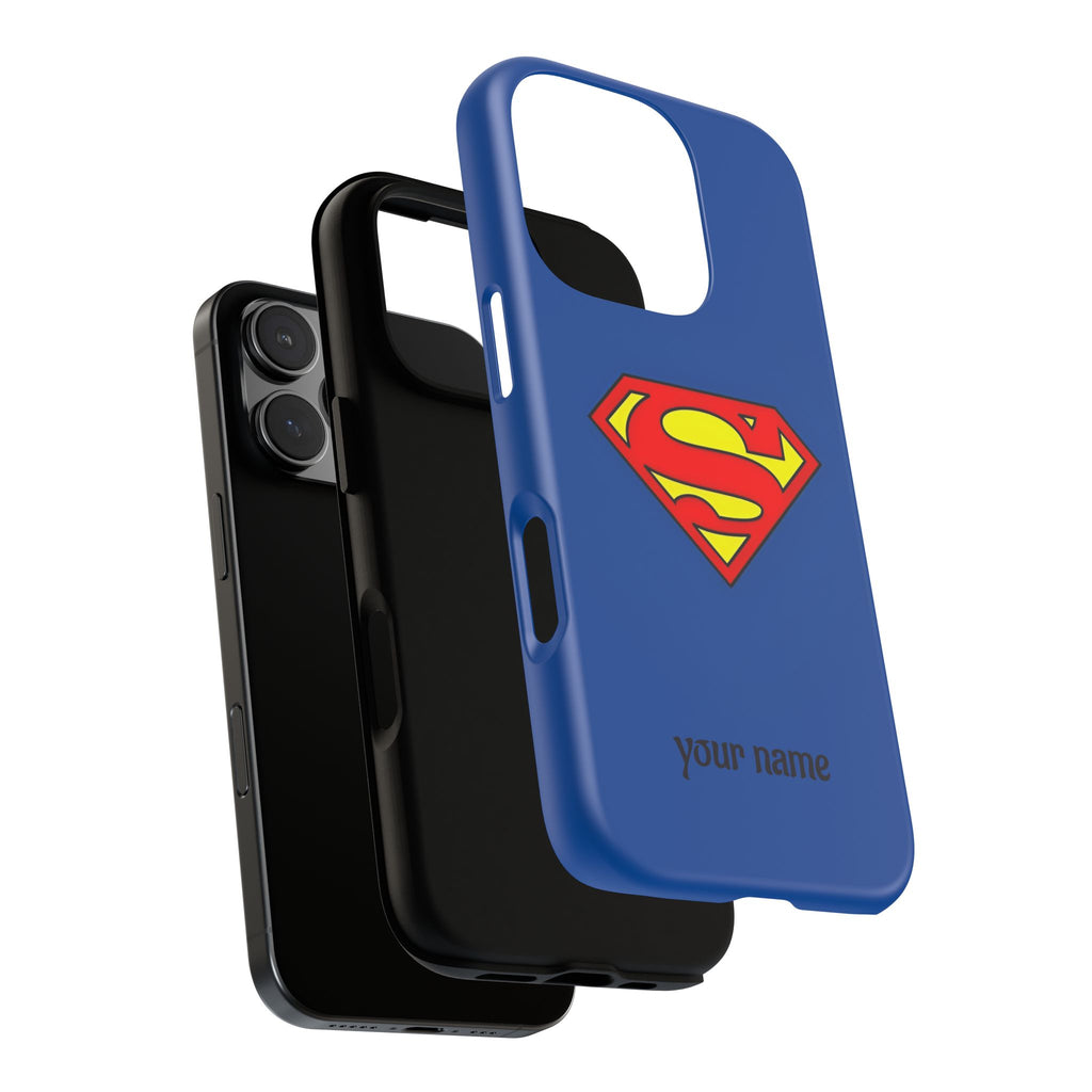 Personalized Superhero Phone Case — Custom Name Blue Protective Cover