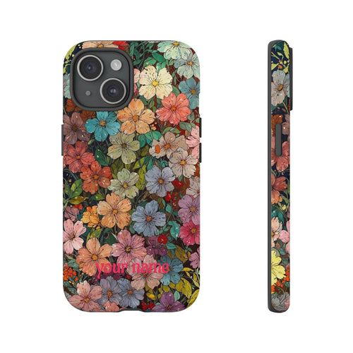 Floral Mosaic Tough Phone Case — Personalized 'your name' Garden Design