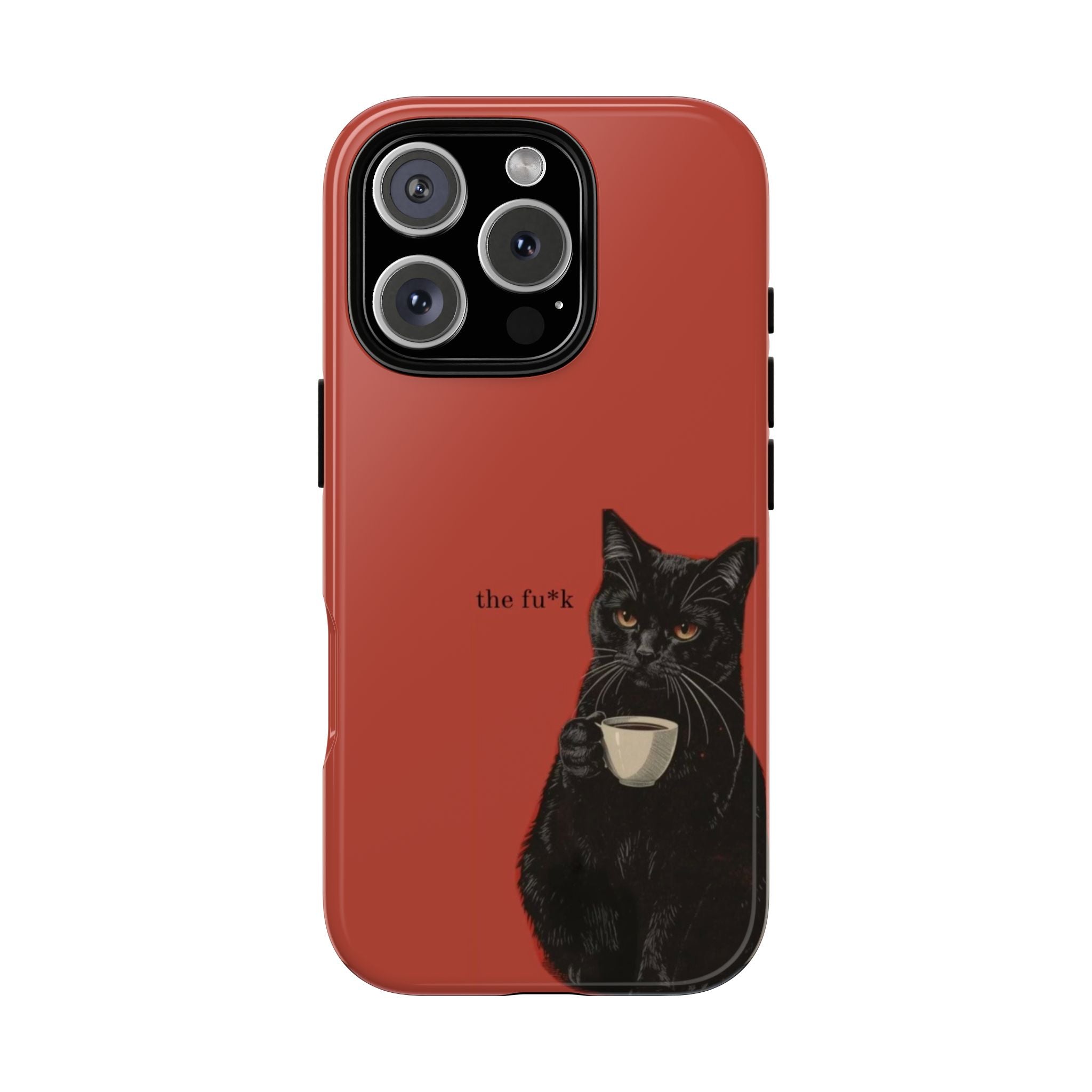 Black Cat Coffee Phone Case – Red Matte Protective Tough Case