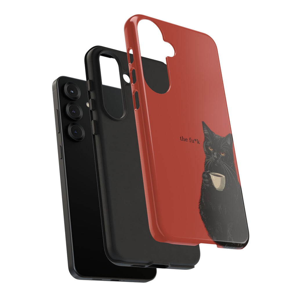 Black Cat Coffee Phone Case – Red Matte Protective Tough Case