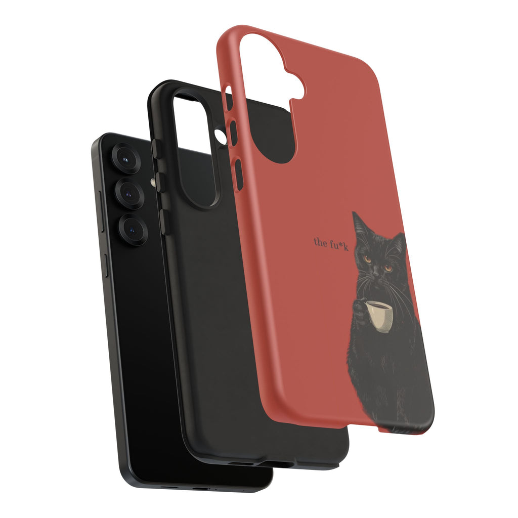 Black Cat Coffee Phone Case – Red Matte Protective Tough Case