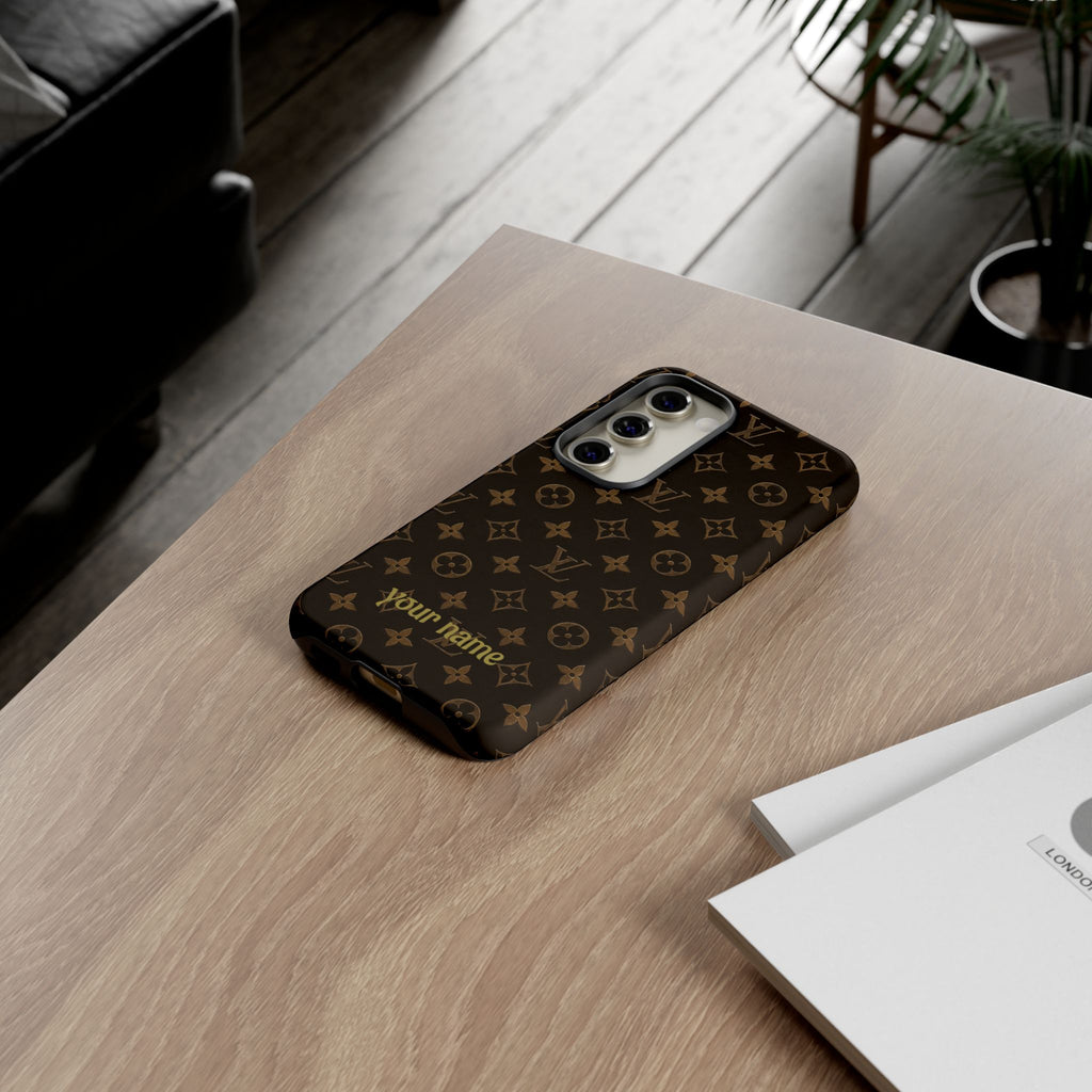 Luxury Monogram Phone Case — Customizable "your name" Brown Pattern