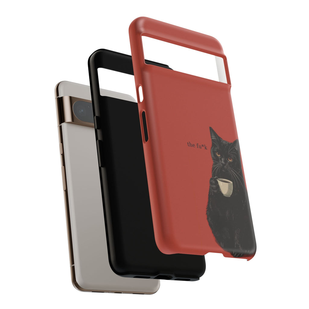 Black Cat Coffee Phone Case – Red Matte Protective Tough Case