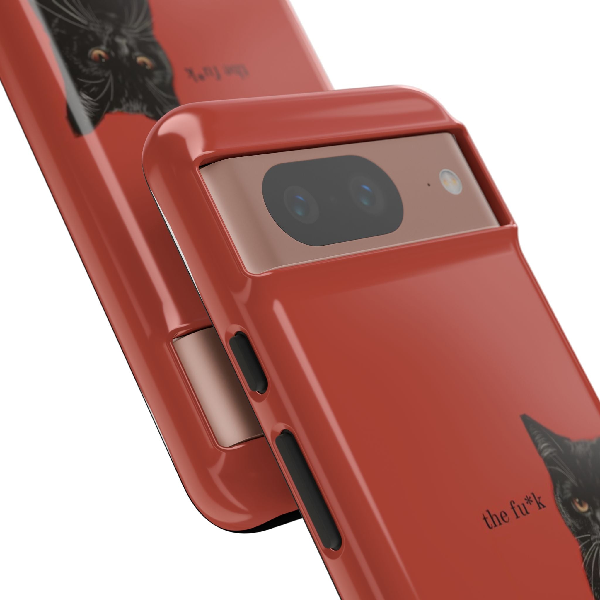Black Cat Coffee Phone Case – Red Matte Protective Tough Case