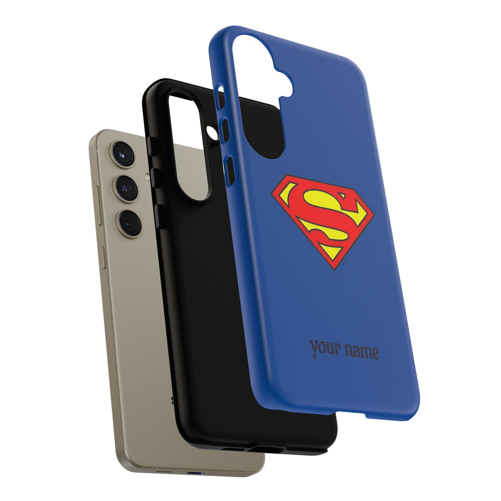 Personalized Superhero Phone Case — Custom Name Blue Protective Cover