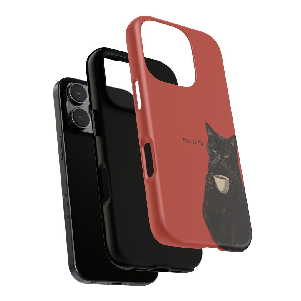 Black Cat Coffee Phone Case – Red Matte Protective Tough Case