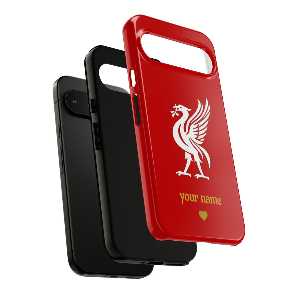 Personalized Red Phone Case — Liverbird Design with Custom Name