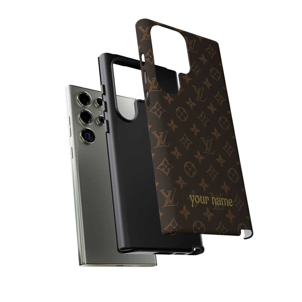 Luxury Monogram Phone Case — Customizable "your name" Brown Pattern