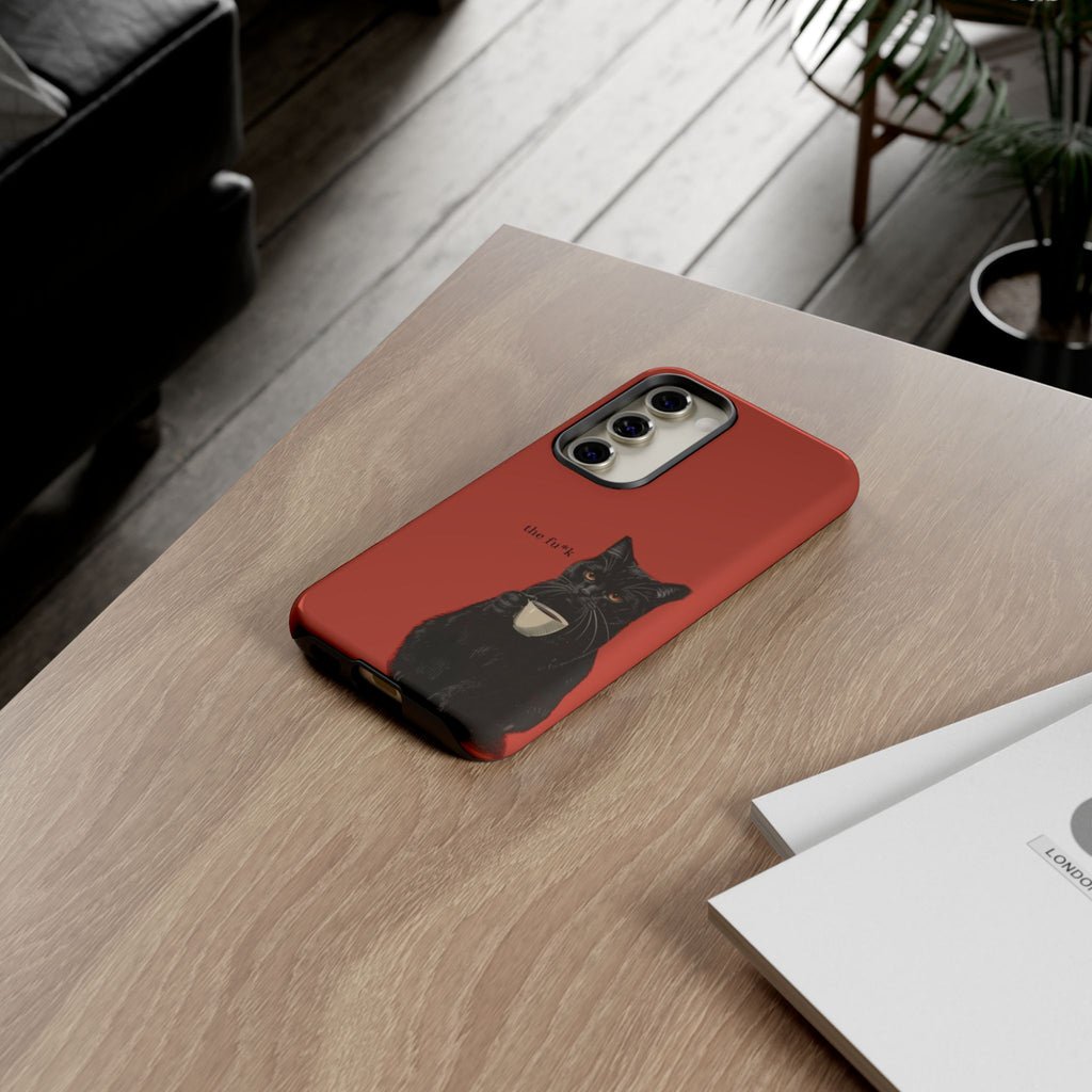 Black Cat Coffee Phone Case – Red Matte Protective Tough Case