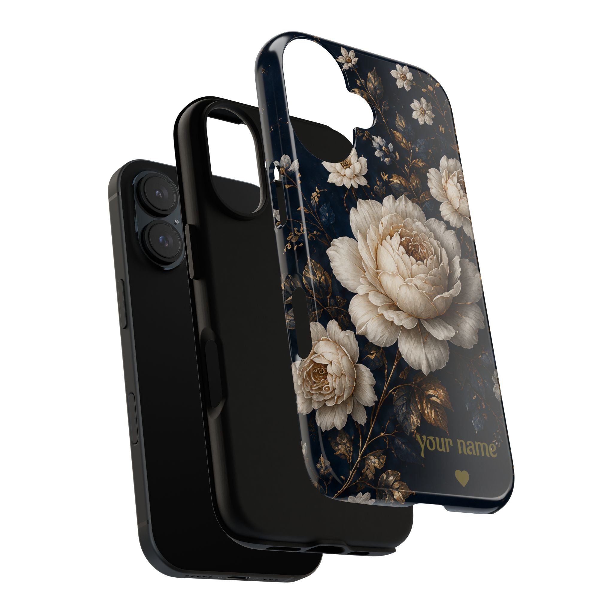 Floral Vintage Phone Case — Personalized "your name" Romantic Dark Peony