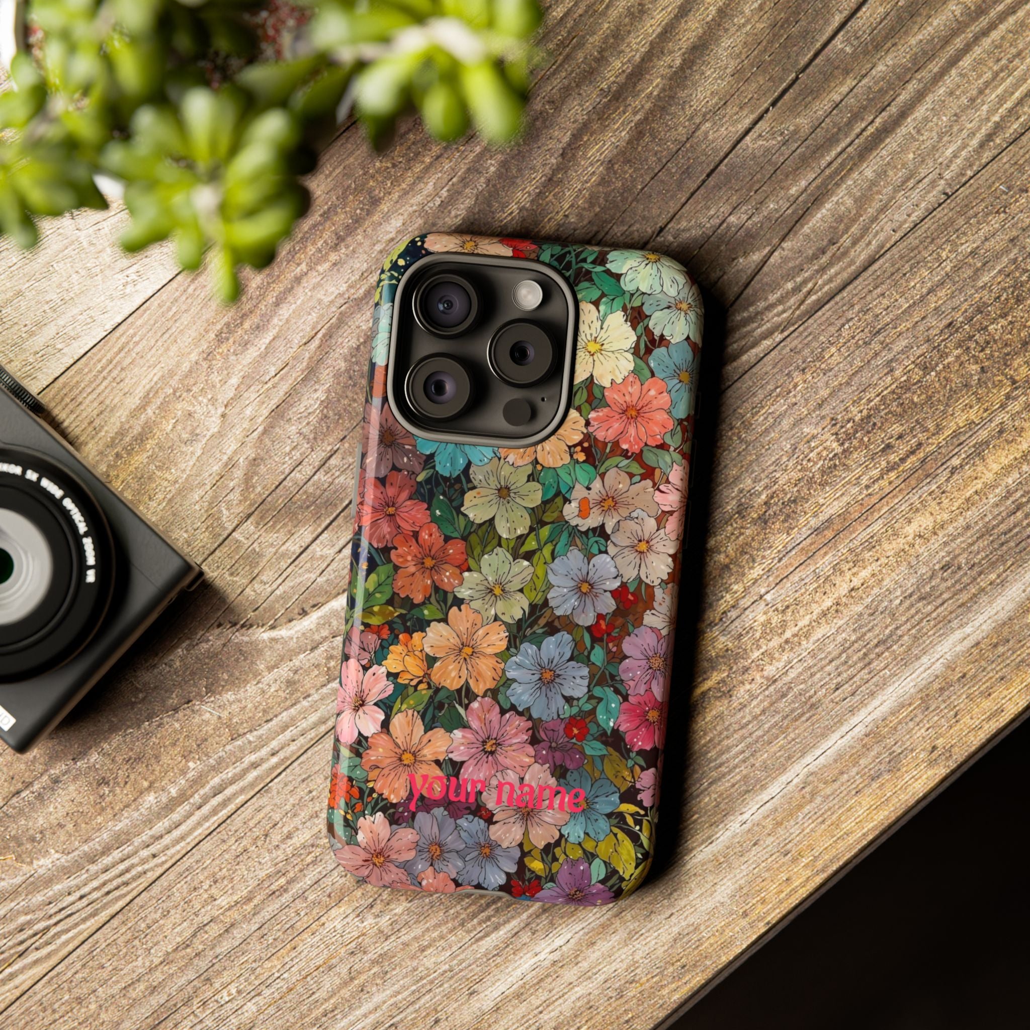 Floral Mosaic Tough Phone Case — Personalized 'your name' Garden Design