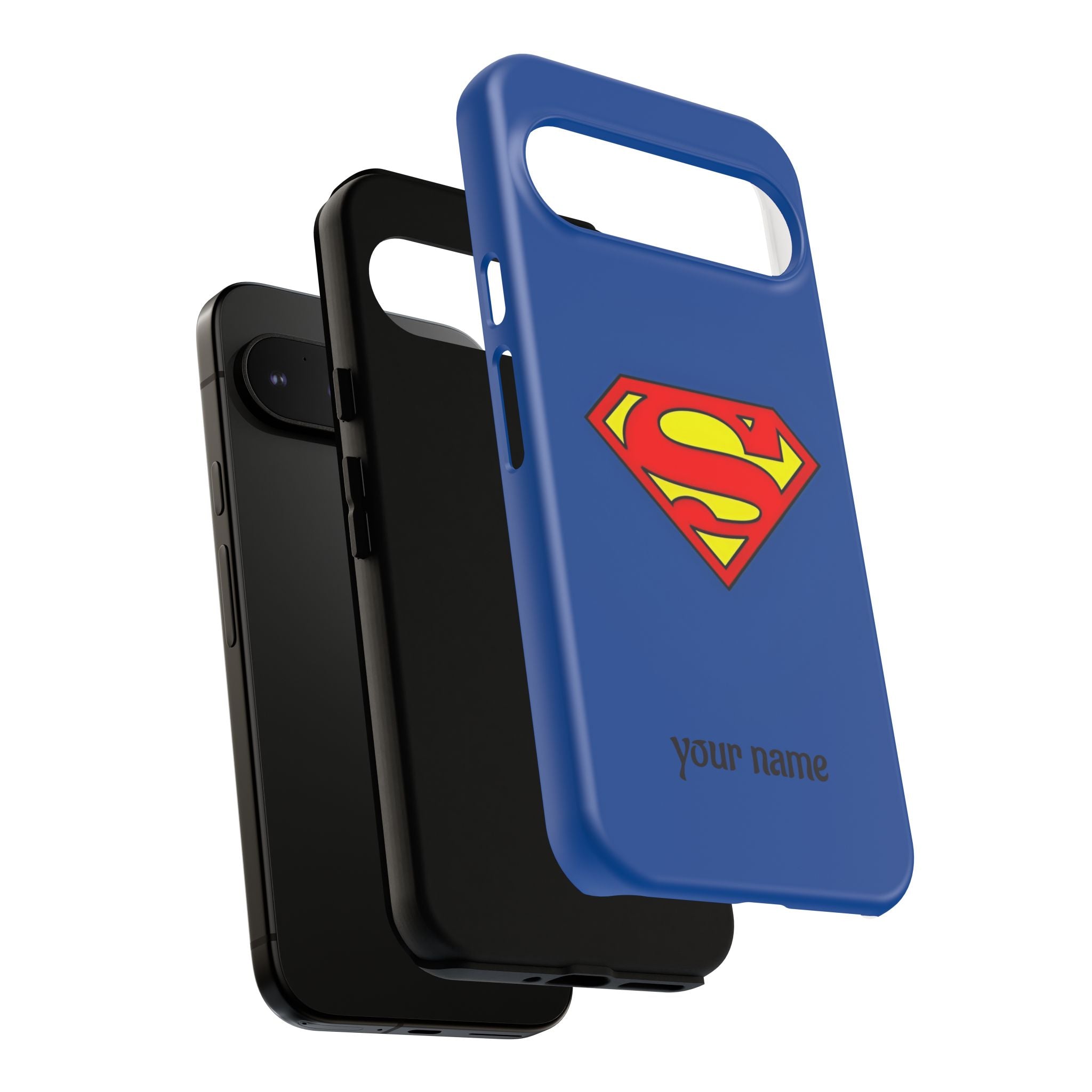 Personalized Superhero Phone Case — Custom Name Blue Protective Cover