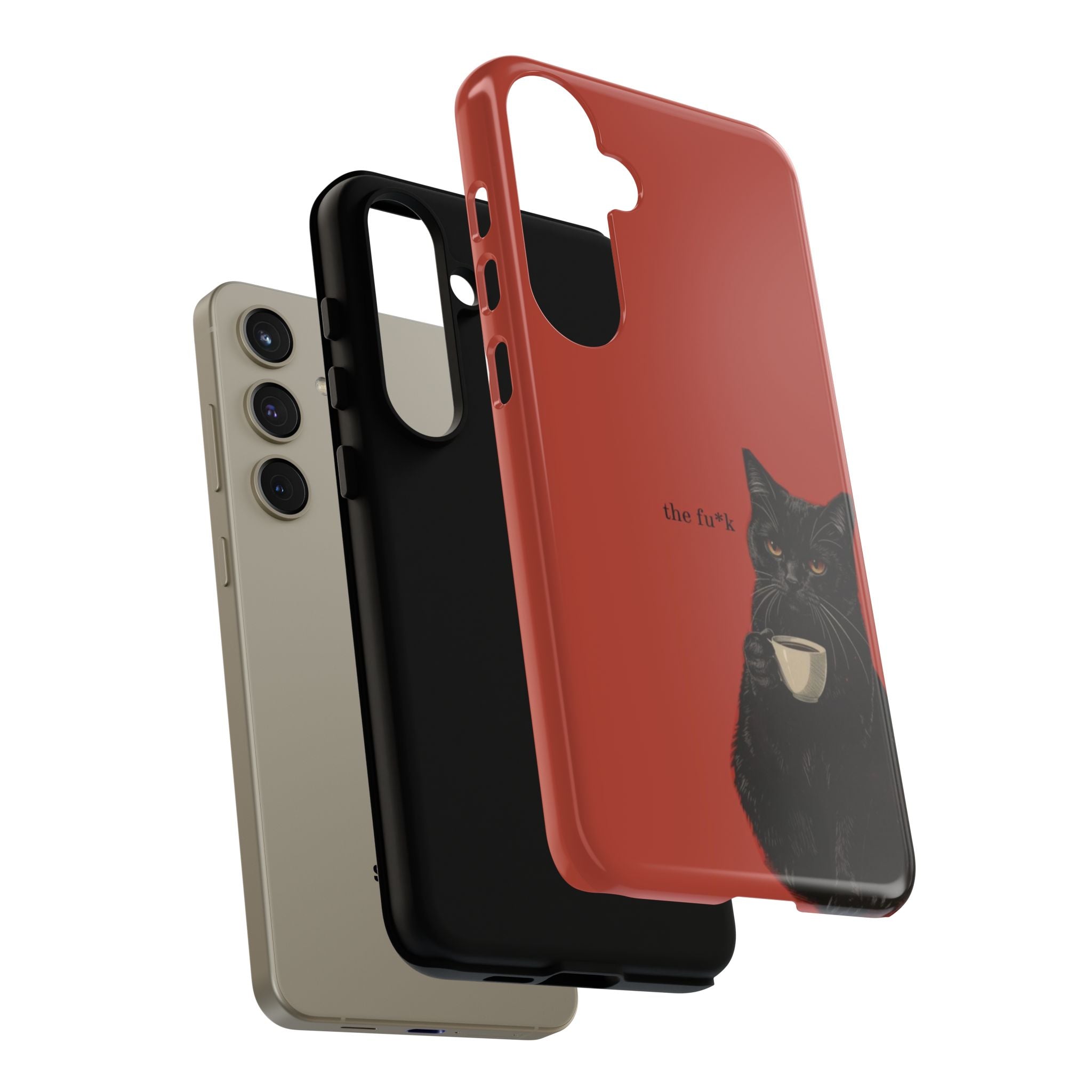 Black Cat Coffee Phone Case – Red Matte Protective Tough Case