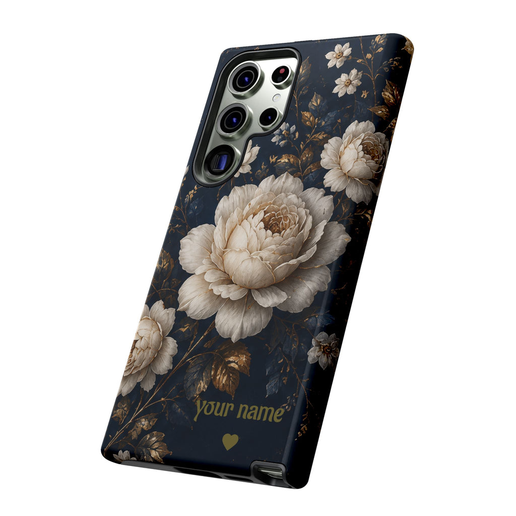 Floral Vintage Phone Case — Personalized "your name" Romantic Dark Peony
