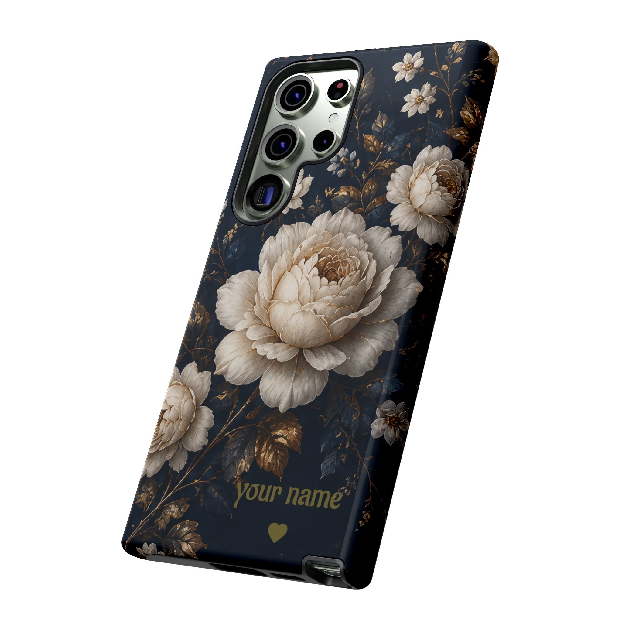 Floral Vintage Phone Case — Personalized "your name" Romantic Dark Peony