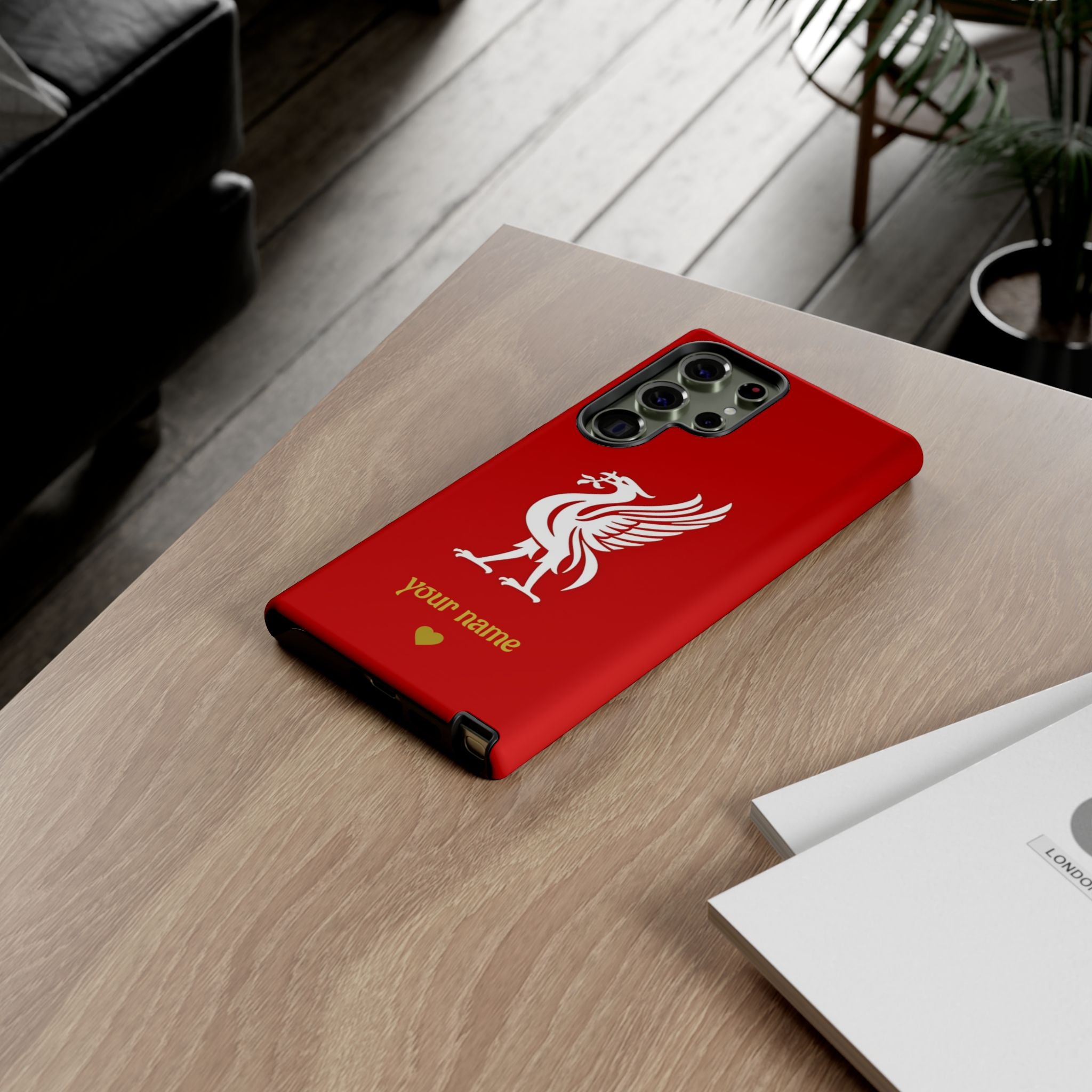 Personalized Red Phone Case — Liverbird Design with Custom Name