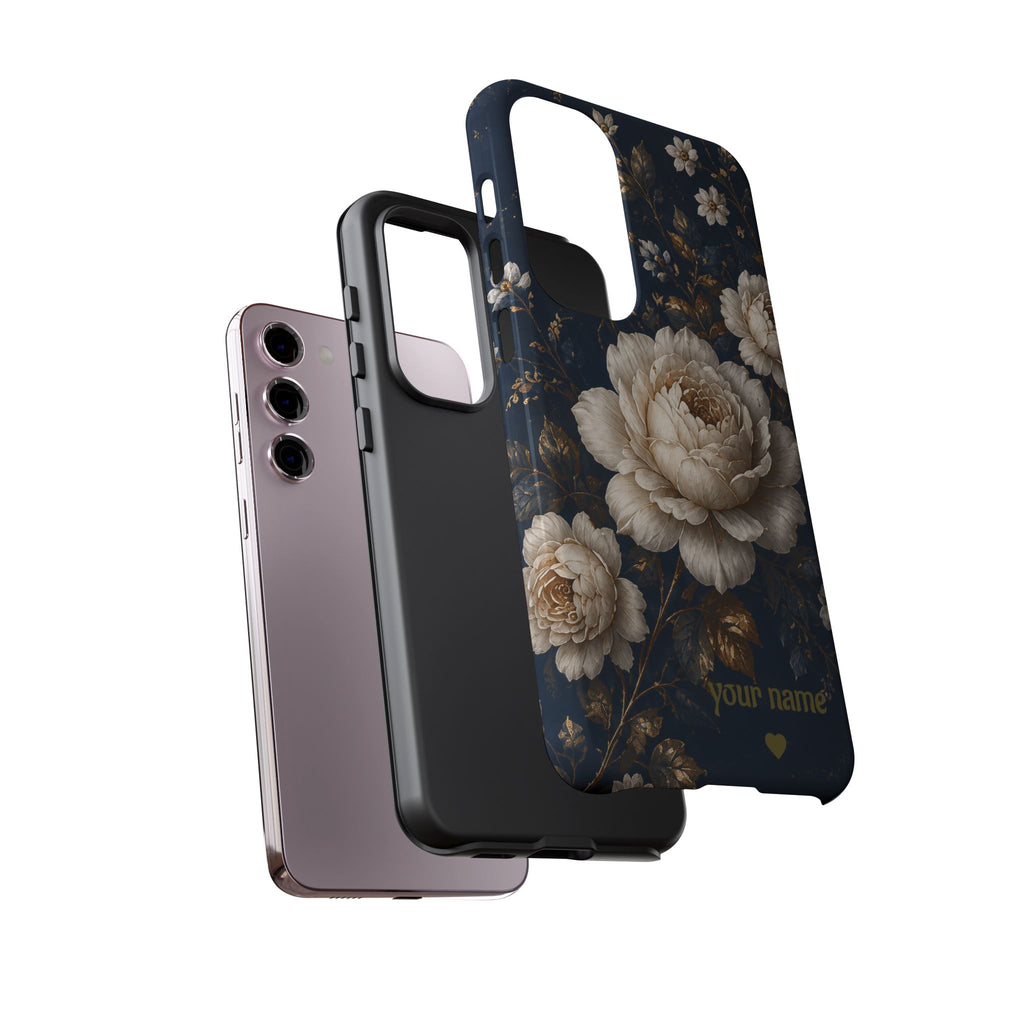 Floral Vintage Phone Case — Personalized "your name" Romantic Dark Peony