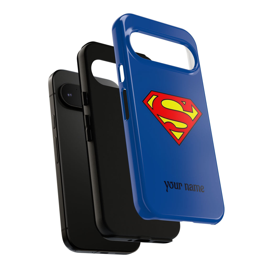 Personalized Superhero Phone Case — Custom Name Blue Protective Cover