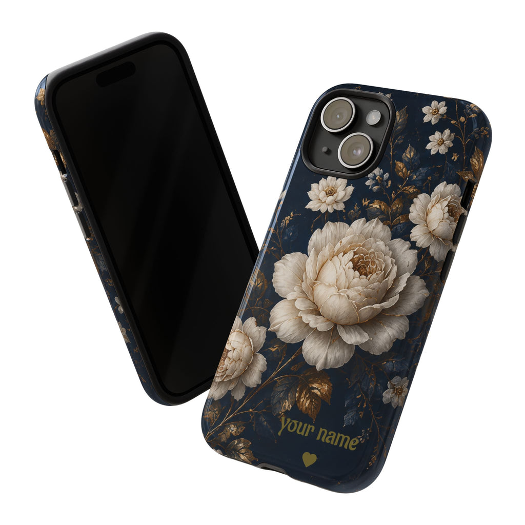 Floral Vintage Phone Case — Personalized "your name" Romantic Dark Peony