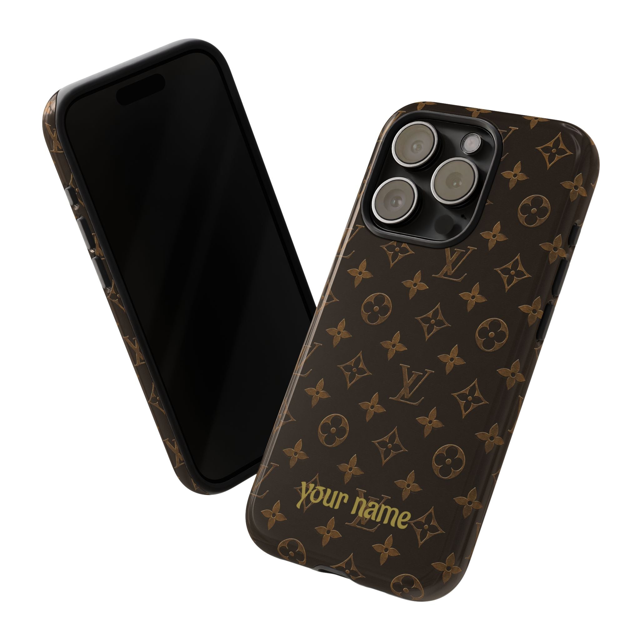 Luxury Monogram Phone Case — Customizable "your name" Brown Pattern
