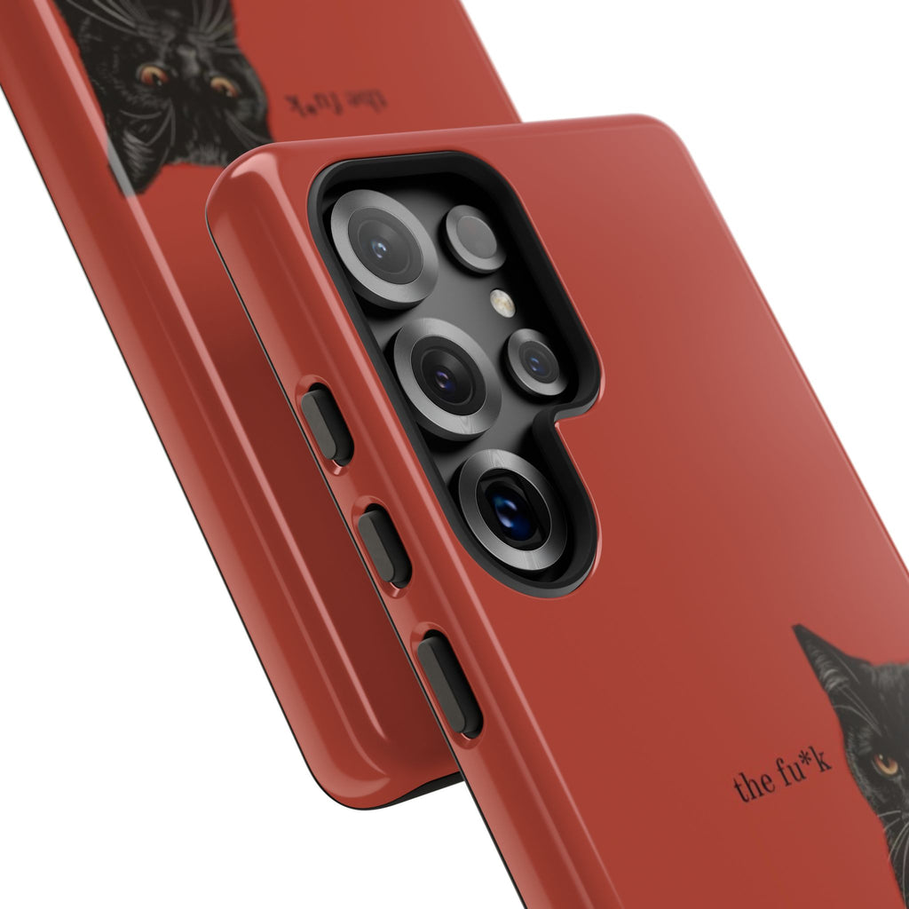 Black Cat Coffee Phone Case – Red Matte Protective Tough Case