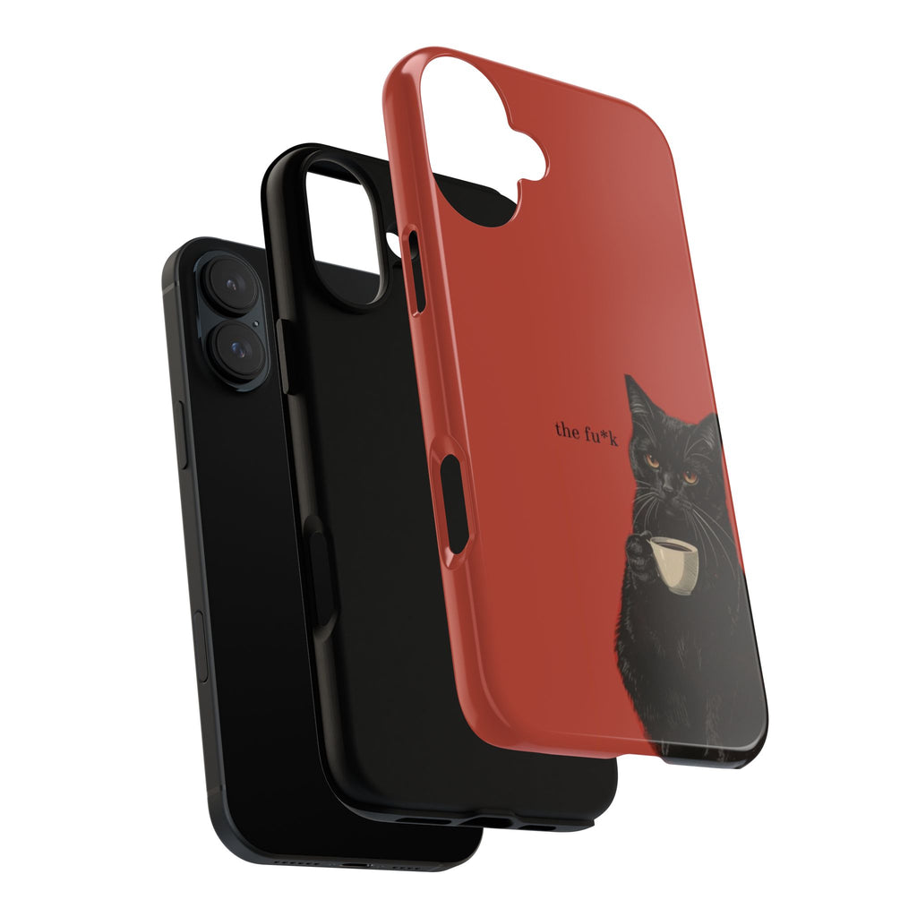 Black Cat Coffee Phone Case – Red Matte Protective Tough Case