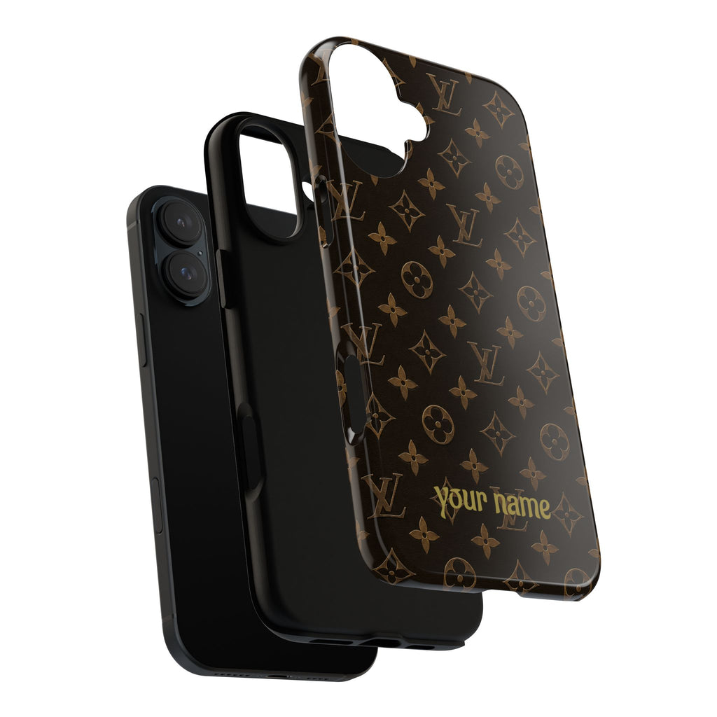 Luxury Monogram Phone Case — Customizable "your name" Brown Pattern