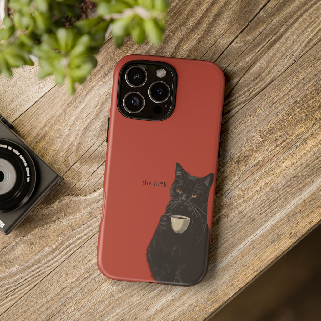 Black Cat Coffee Phone Case – Red Matte Protective Tough Case