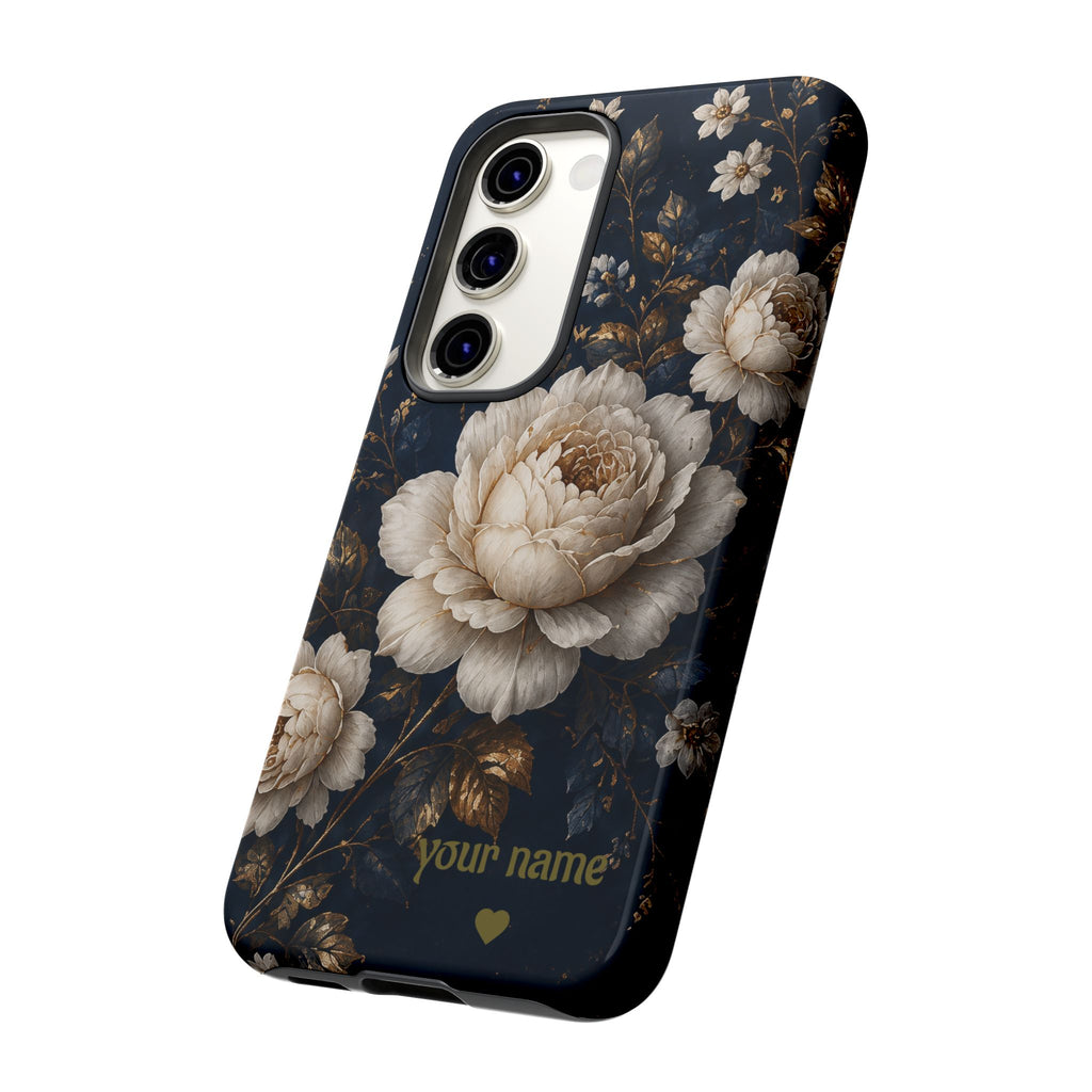 Floral Vintage Phone Case — Personalized "your name" Romantic Dark Peony