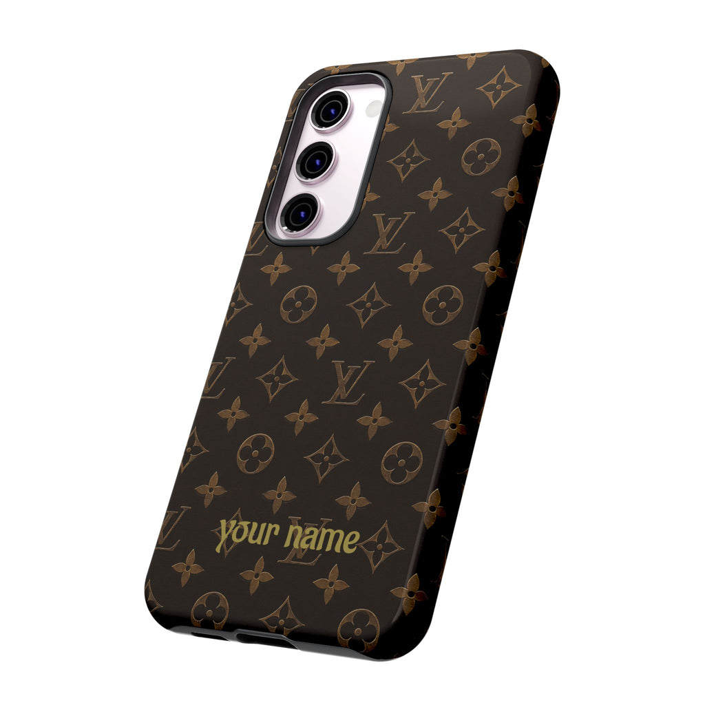 Luxury Monogram Phone Case — Customizable "your name" Brown Pattern