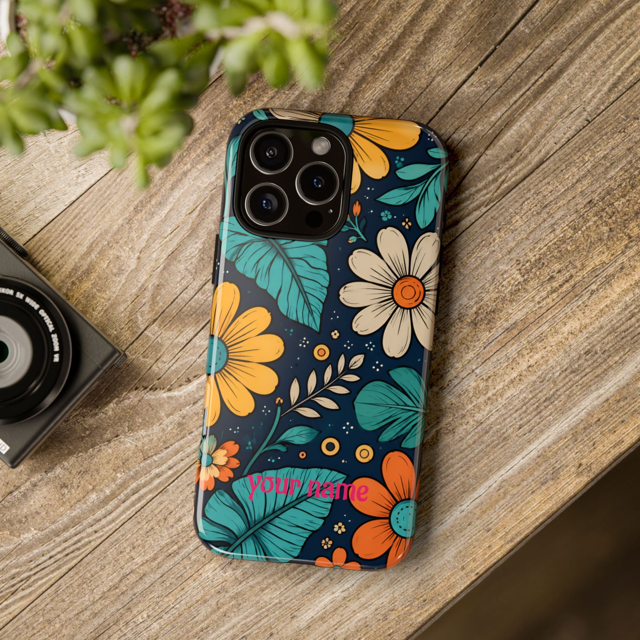 Personalized Floral Phone Case — Custom “Your name” Navy Daisy Design