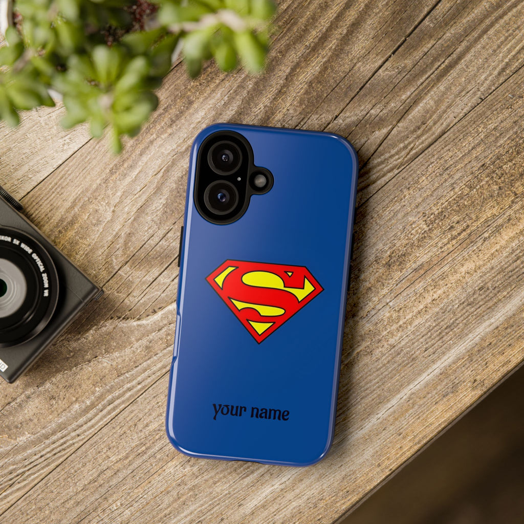 Personalized Superhero Phone Case — Custom Name Blue Protective Cover