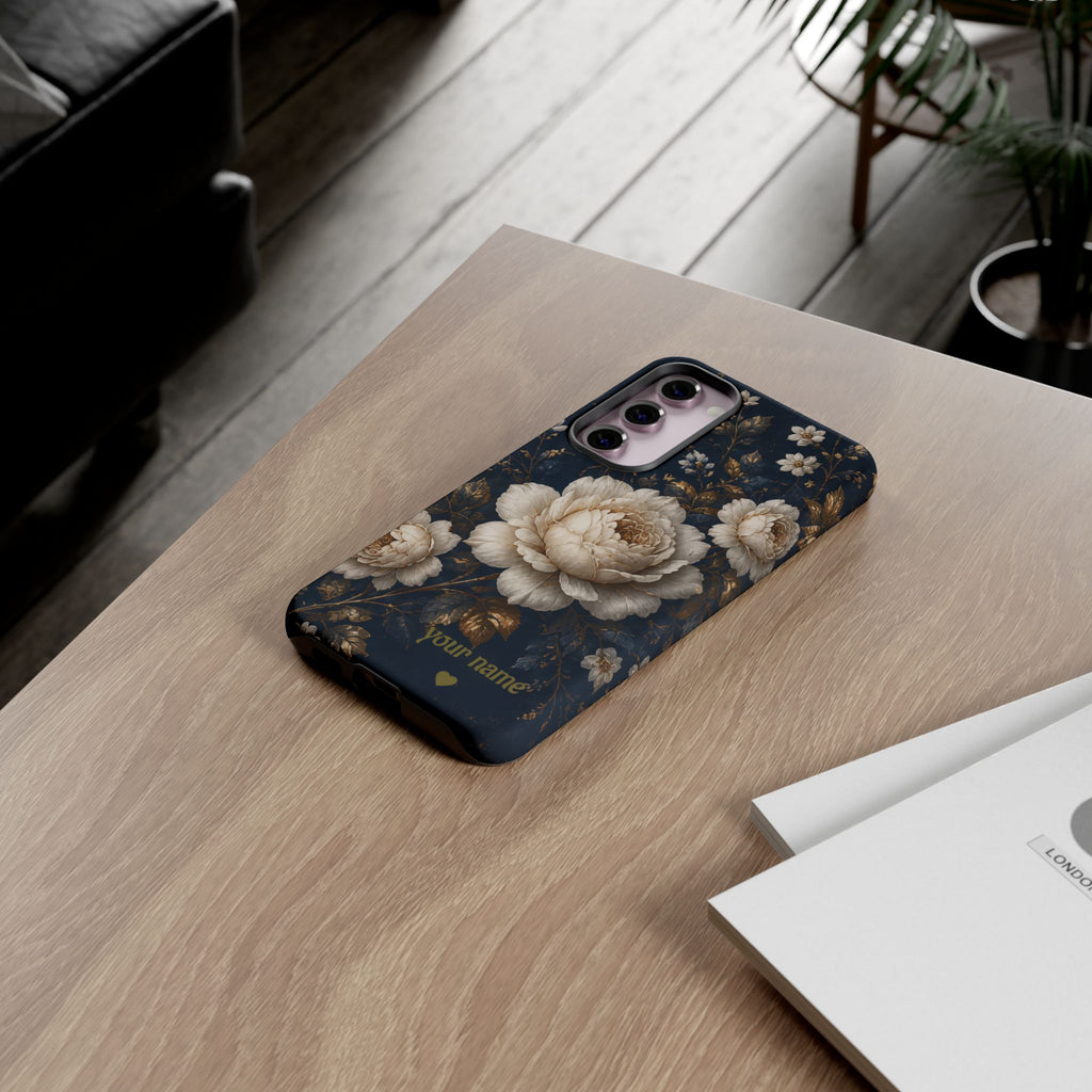 Floral Vintage Phone Case — Personalized "your name" Romantic Dark Peony