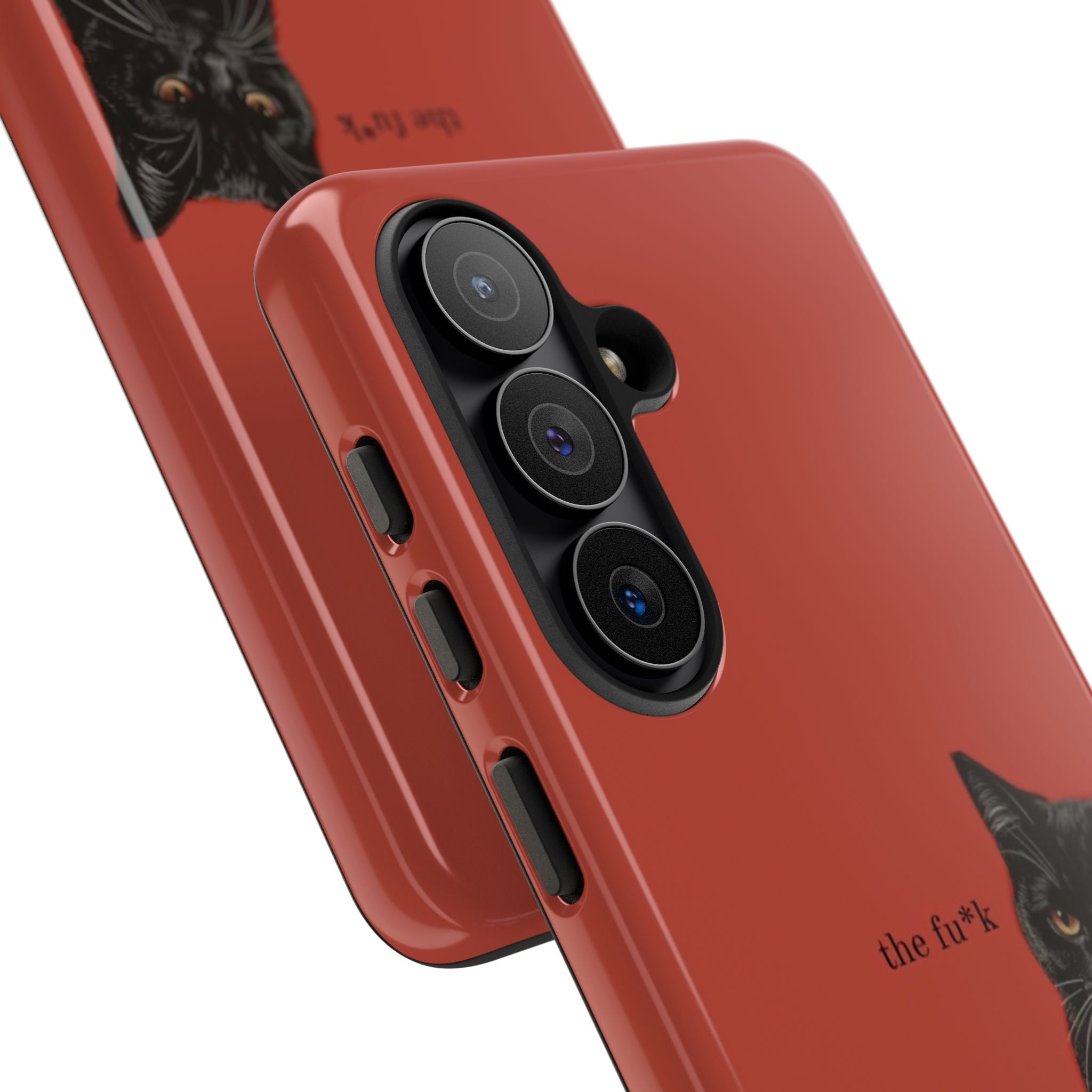 Black Cat Coffee Phone Case – Red Matte Protective Tough Case