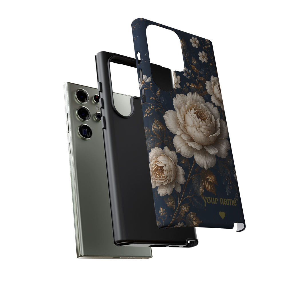 Floral Vintage Phone Case — Personalized "your name" Romantic Dark Peony