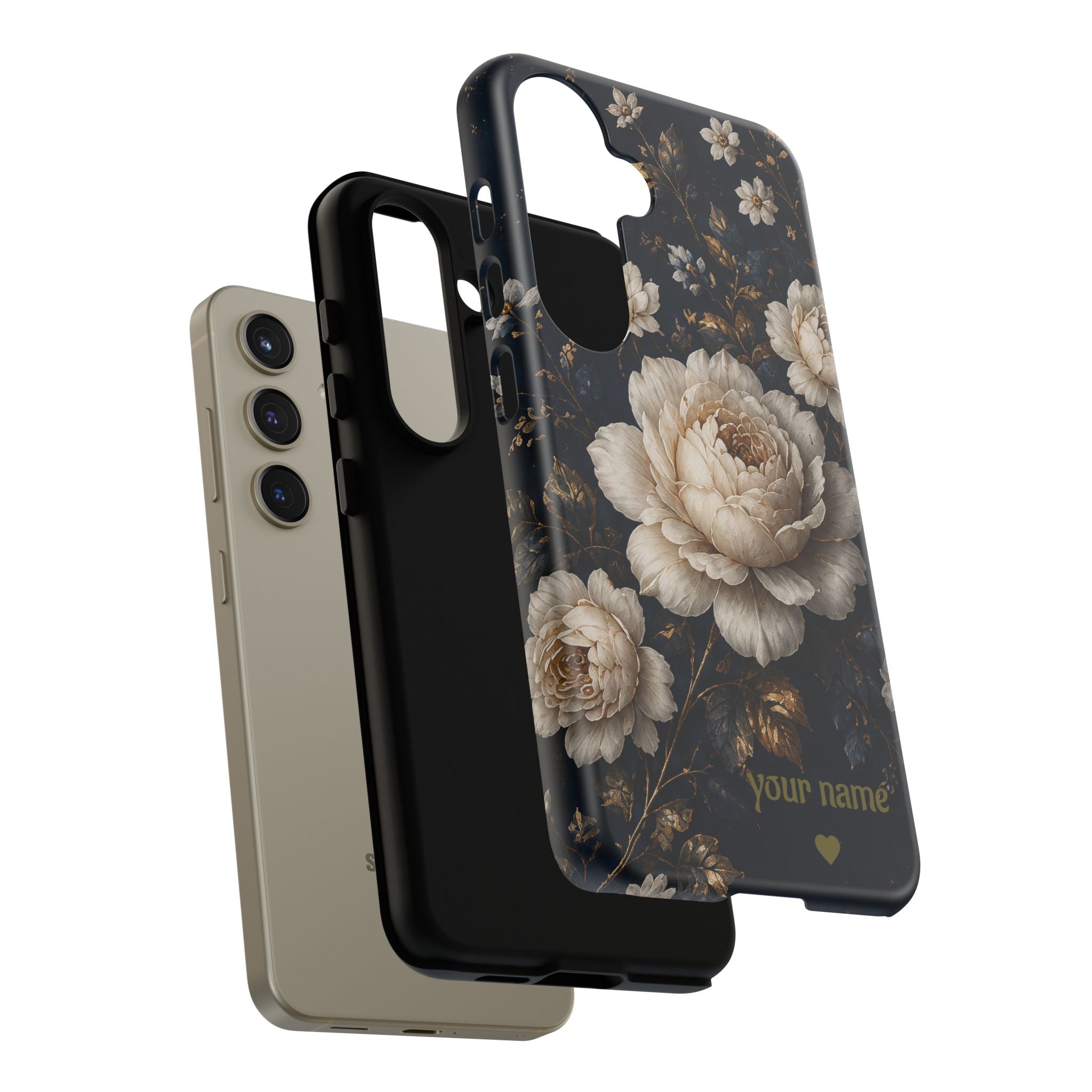 Floral Vintage Phone Case — Personalized "your name" Romantic Dark Peony