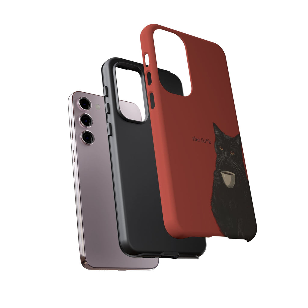 Black Cat Coffee Phone Case – Red Matte Protective Tough Case