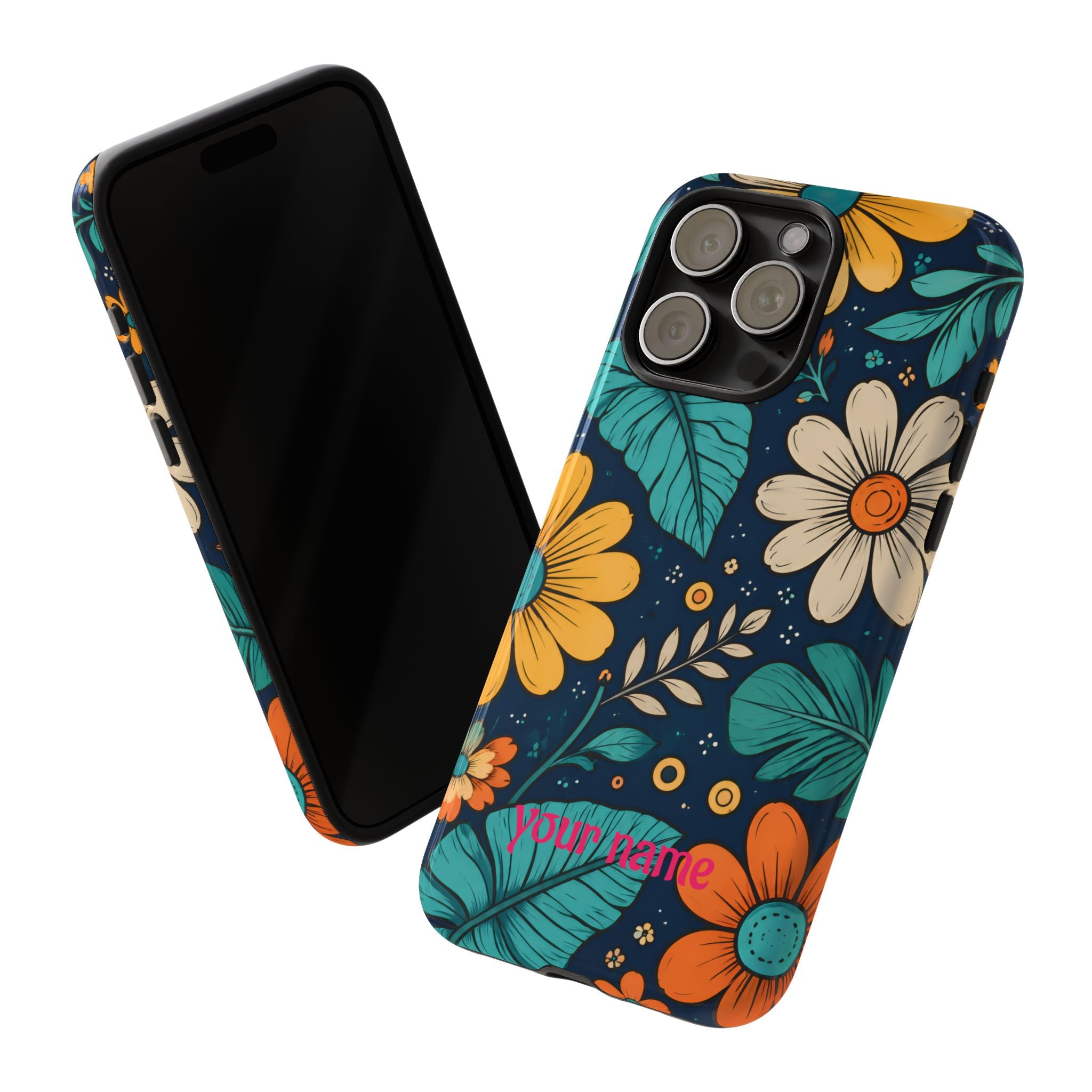 Personalized Floral Phone Case — Custom “Your name” Navy Daisy Design